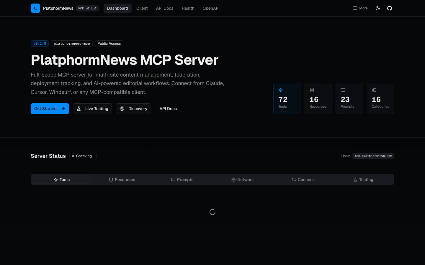 Live screenshot of the MCP capability registry